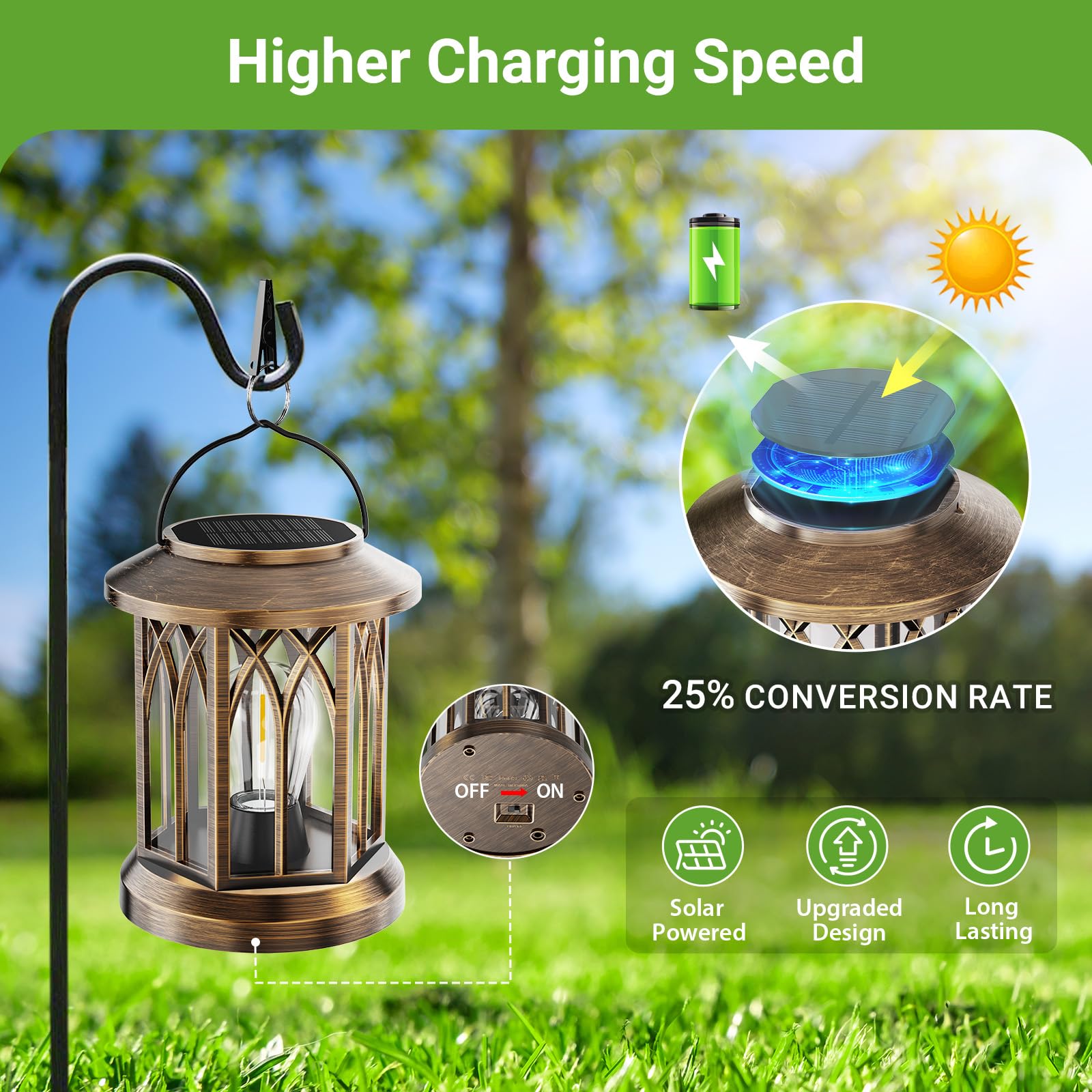 GEARLITE TLL009-GTS - Lámparas solares de bronce para exteriores (2 unidades, con luces de tungsteno blanco cálido, IP65, con clip para exterior y balcón)