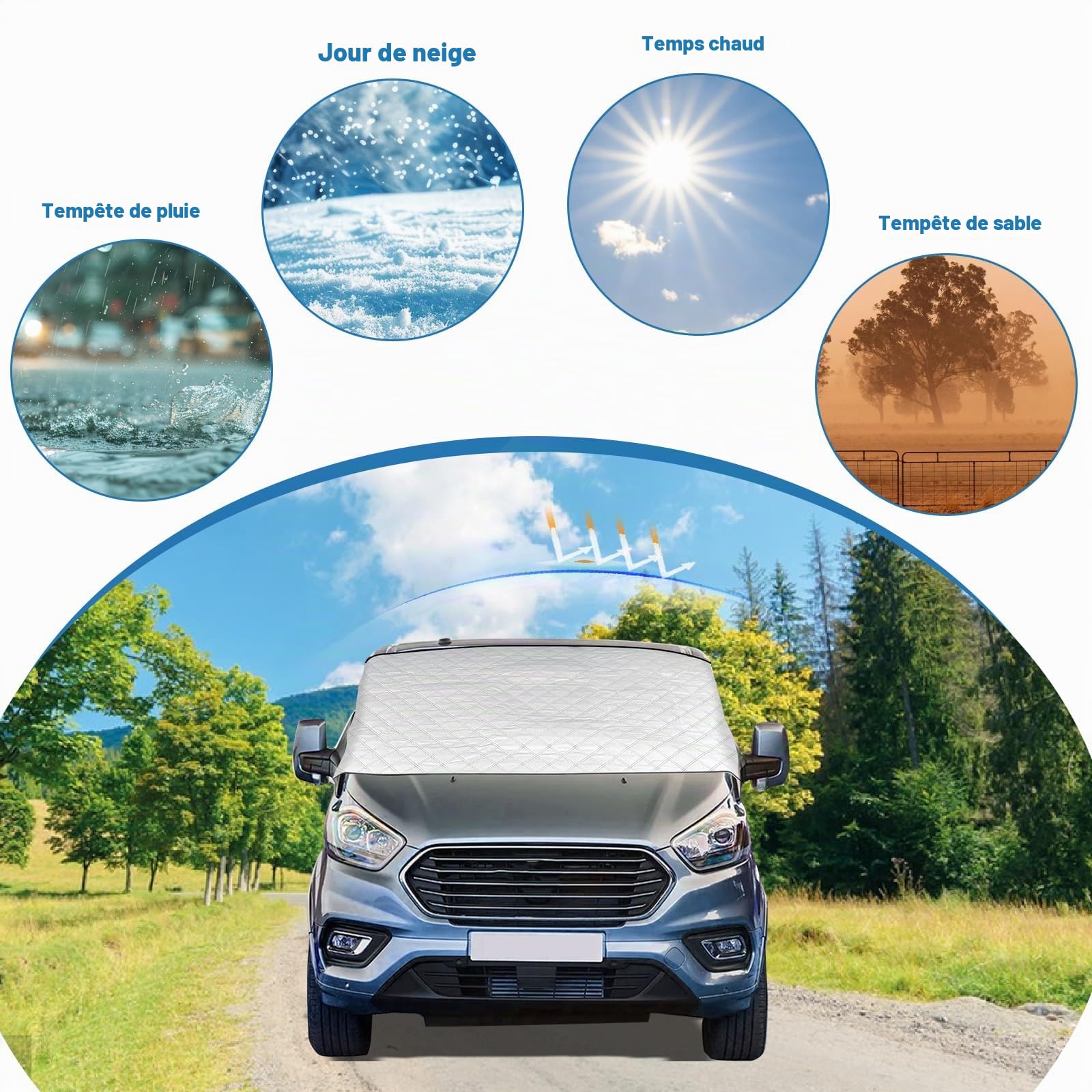 Couverture de Pare-Brise pour VW T4 1995-2004 Protection Solaire UV Gel Glace Couverture Thermique pour VW T4 (VW T4 1995-2004)