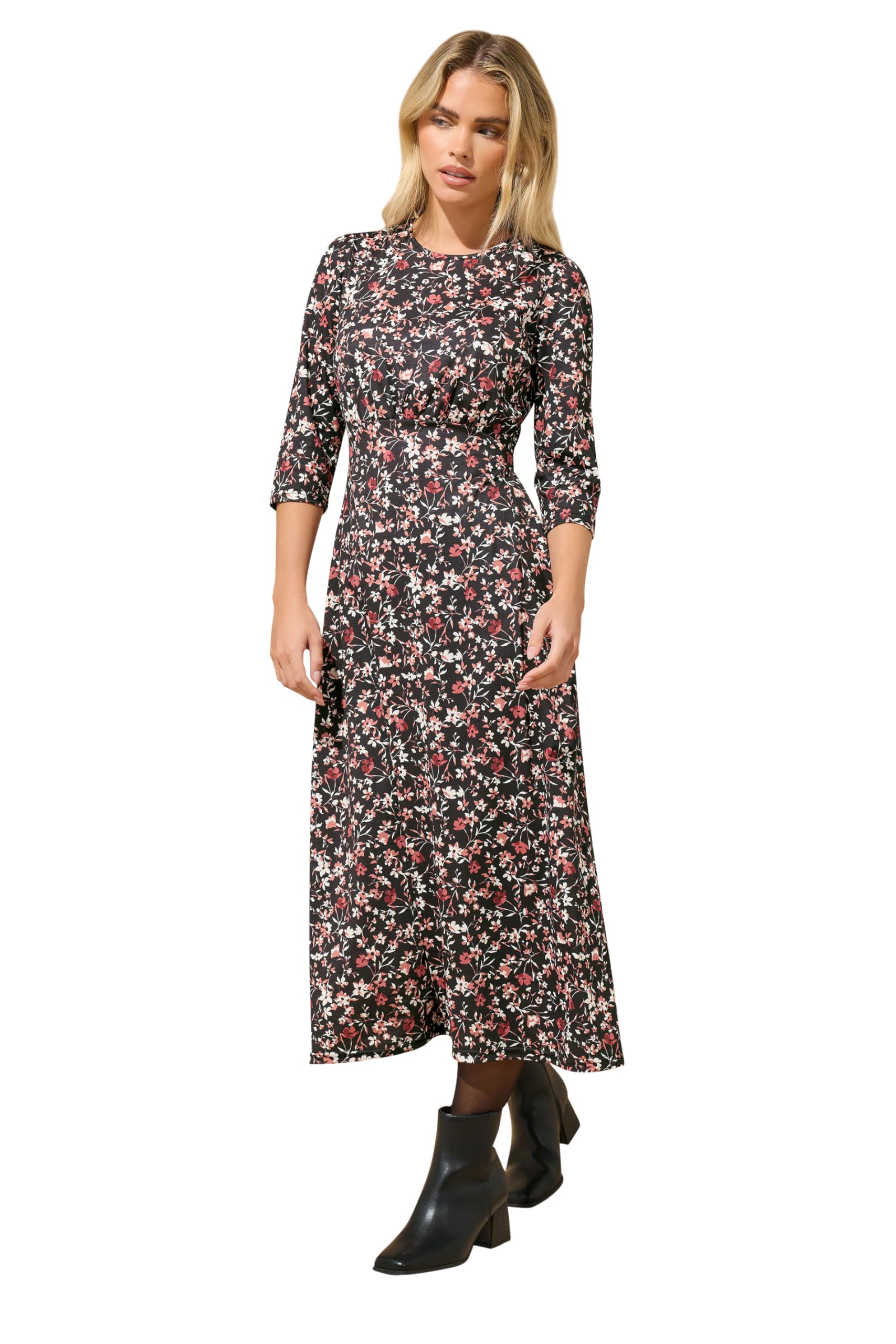 M&Co Petite Floral Midi Dress - Women's Black