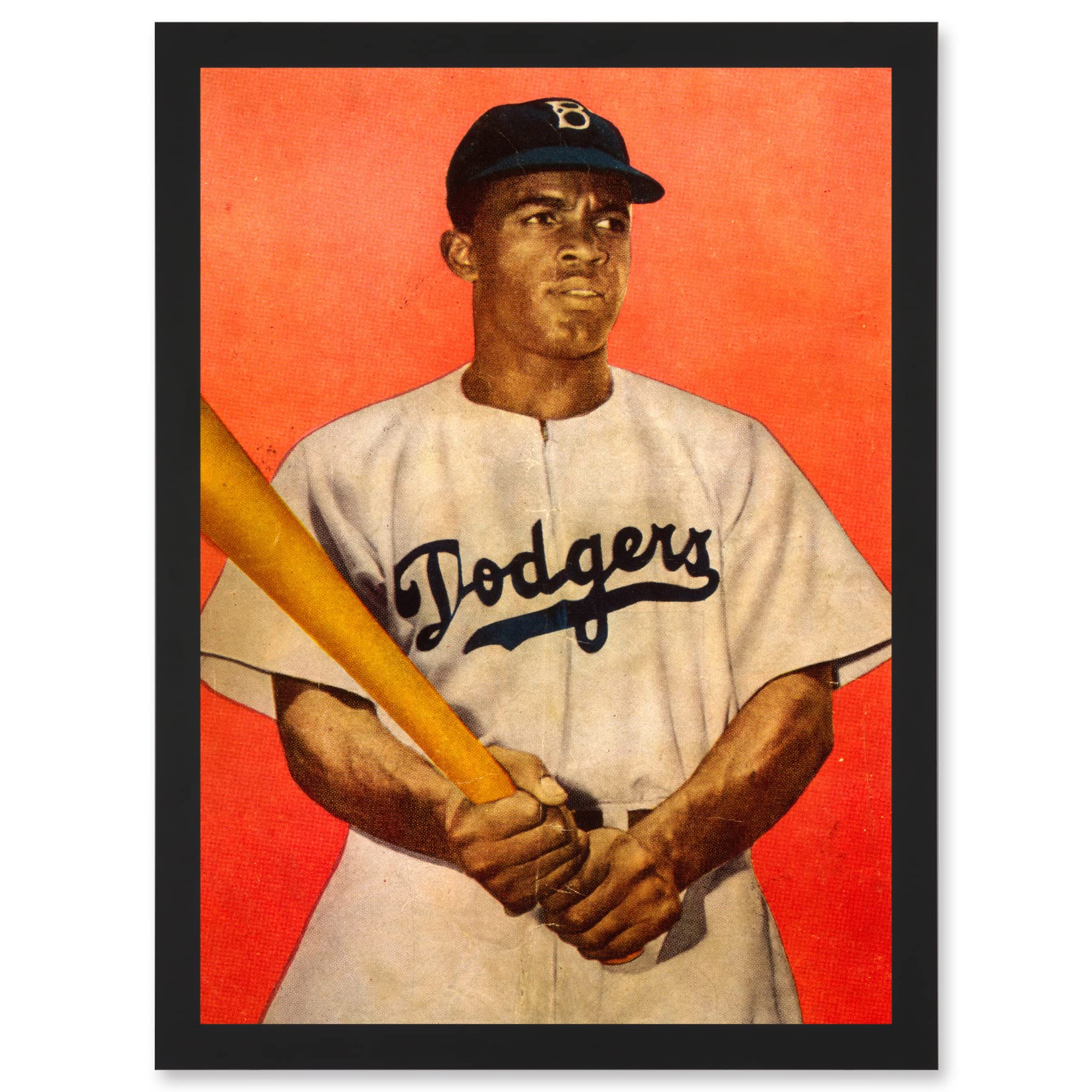 Artery8 Portrait Jackie Robinson Baseball Brooklyn Dodgers A4 Artwork Framed Wall Art Print