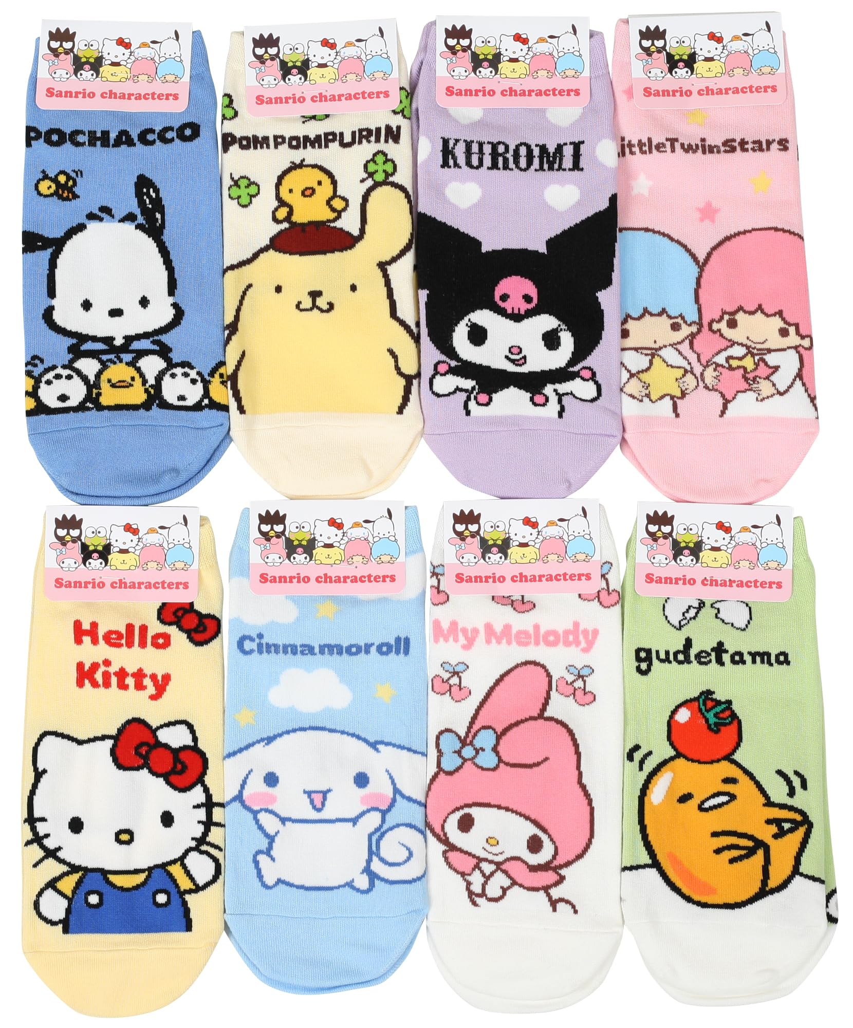 CUSTOMONACO Womens Sanrio Characters Cartoon Novelty Socks (Juicy Pang Pang 8 Pairs) One Size