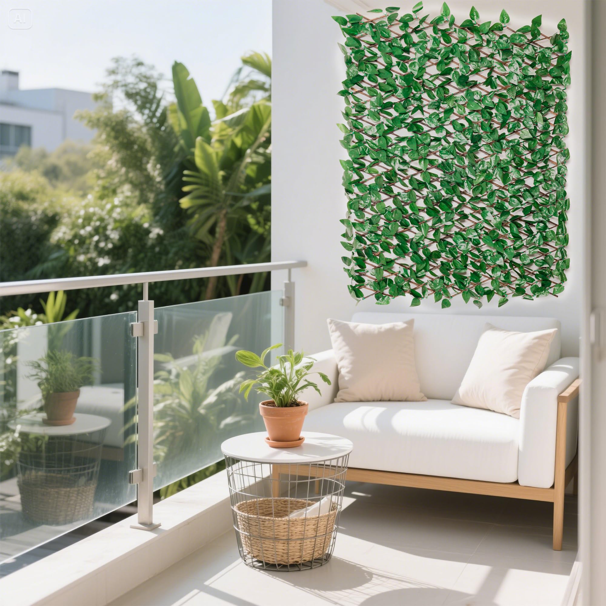 Sztuczny żywopłot, ochrona prywatności z bluszczu, sztuczne rośliny, na balkon, do ogrodu, 100 x 200 cm, wysuwany rozmiar (liście C)
