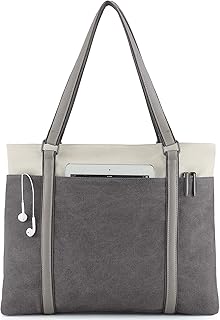 Wxnow Teacher Work Bag for Women, Large Capacity Handbag, Canvas Womens Work Tote Bag, Ideal for Travel/Daily Use/Birthday Gift, (Dark gray)