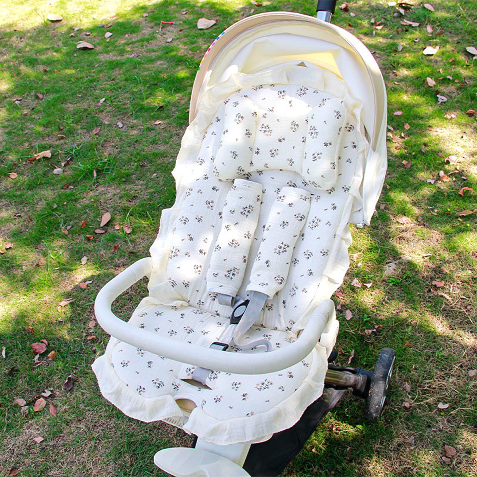 Ensemble de 2/3 / 4 coussins pour poussettes garnis de dentelle avec oreiller, coussin en coton lavable en machine, adapté à la plupart des landaus pour bébés, accessoires de coussin de siège