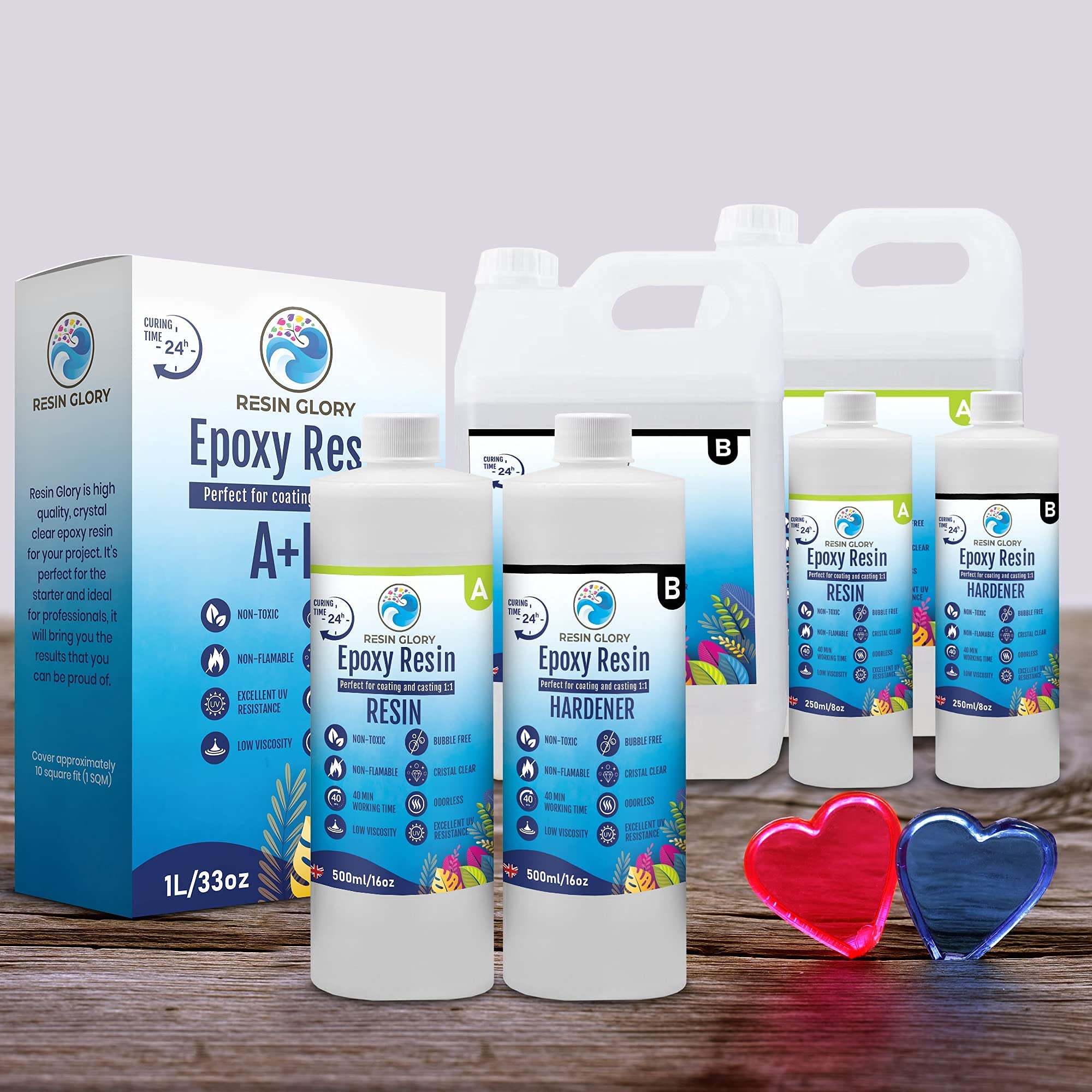 RESIN GLORY Epoxy Resin Kit 1000ml /33oz 11 Ratio Crystal Clear for Art Coating Craft Casting