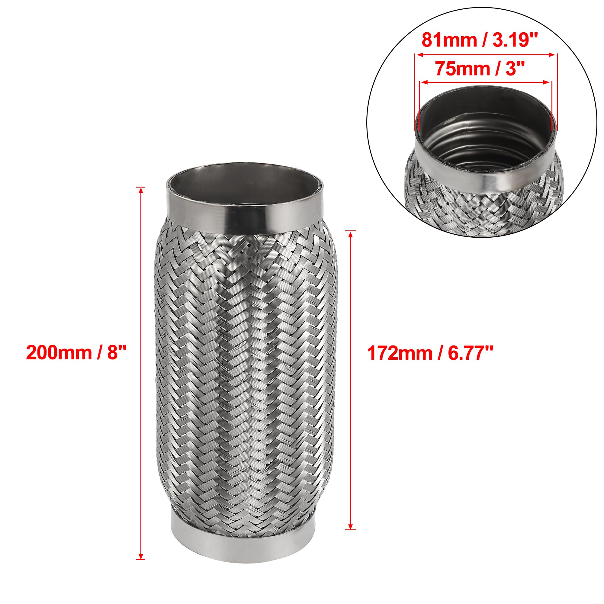 45/50/55/65/70/75mm Tłumik samochodowy, elastyczna rura wydechowa, elastyczny przewód, tłumik wydechowy, stal nierdzewna, 160 mm, 200 mm Katalizator katalizator Katalizator filtr(75x172x200mm)