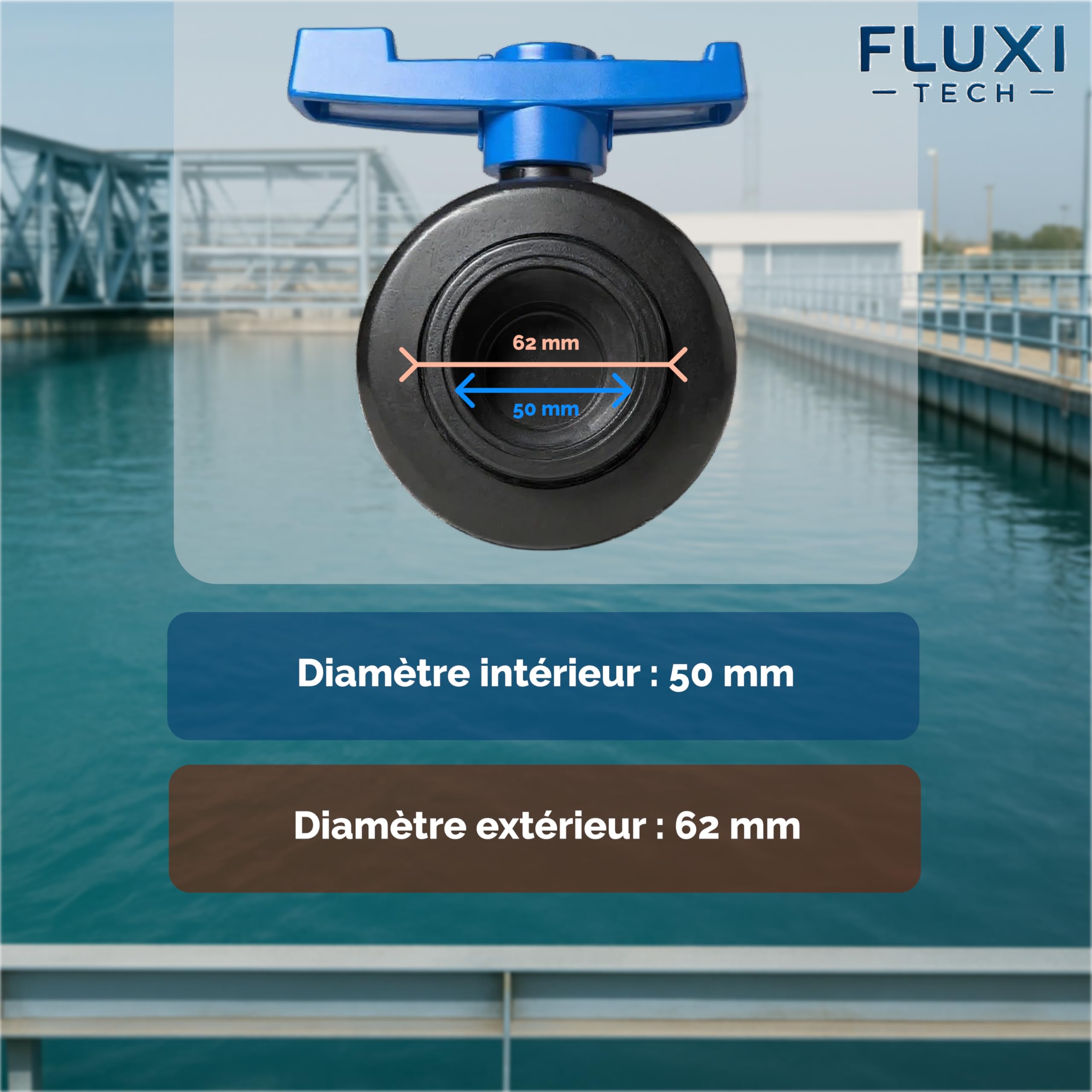 Vanne à boule PVC Ø50mm PN16 à coller, lot de 1