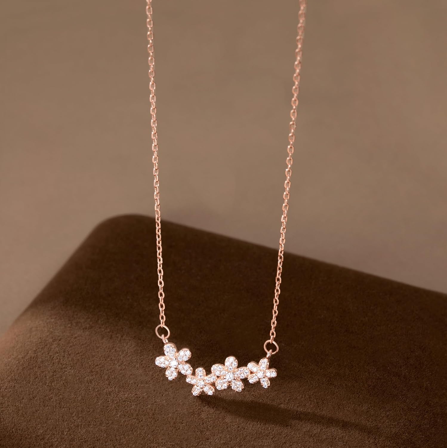 Reffeer Solid 925 Sterling Silver Cubic Zirconia Flower Necklace Chain for Women Teen Girls Flower Choker Necklace Pendant - Image 4