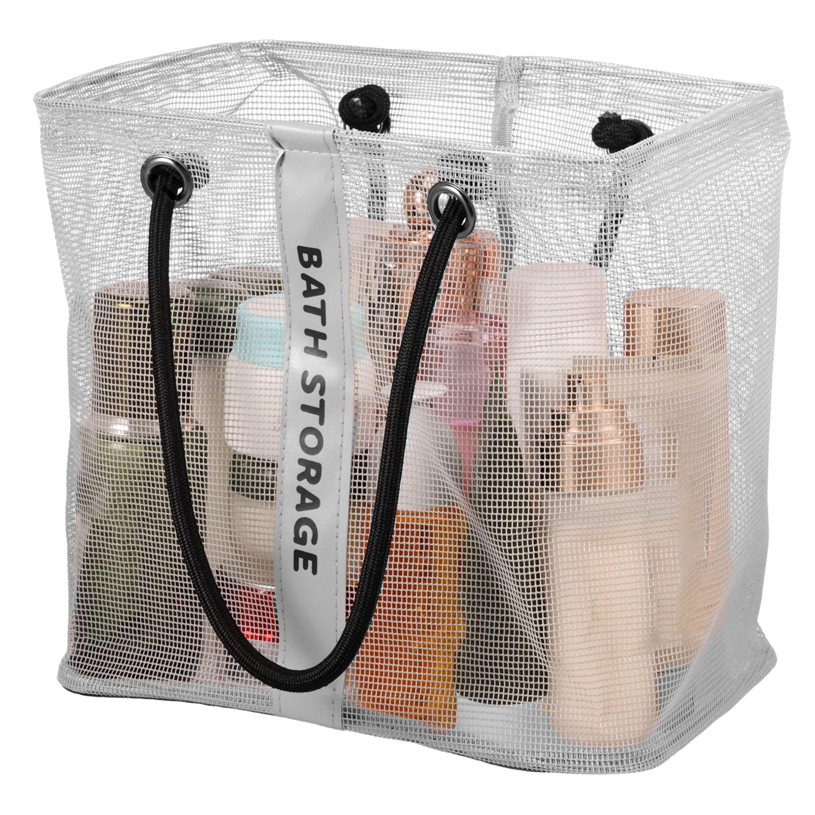 NIHUIFDPY Mesh Shower Caddy Bag, Portable Tote Bag with Handles, Quick Dry Beach Bags, Lightweight Bath Organizer for College Dorm Bathroom, Swimming, Gym, Travel(grey)