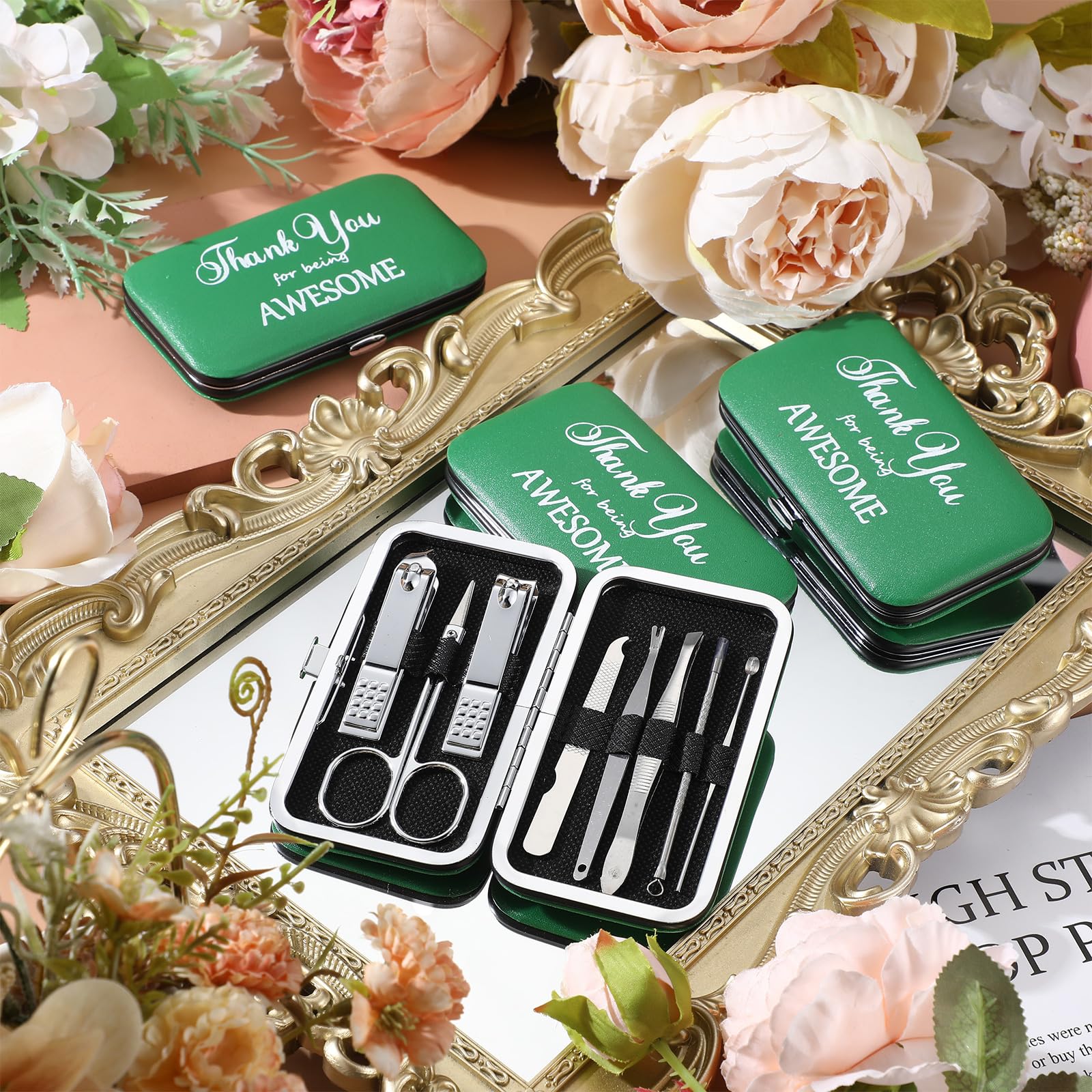 Therwen Maniküre-Set, Edelstahl, Nagelknipser, 8-in-1-Pflege-Set, Mitarbeiter-Wertschätzungsgeschenk, Dankeschön, professionelles Pediküre-Werkzeug für Damen, Herren, Kollegen (grün)