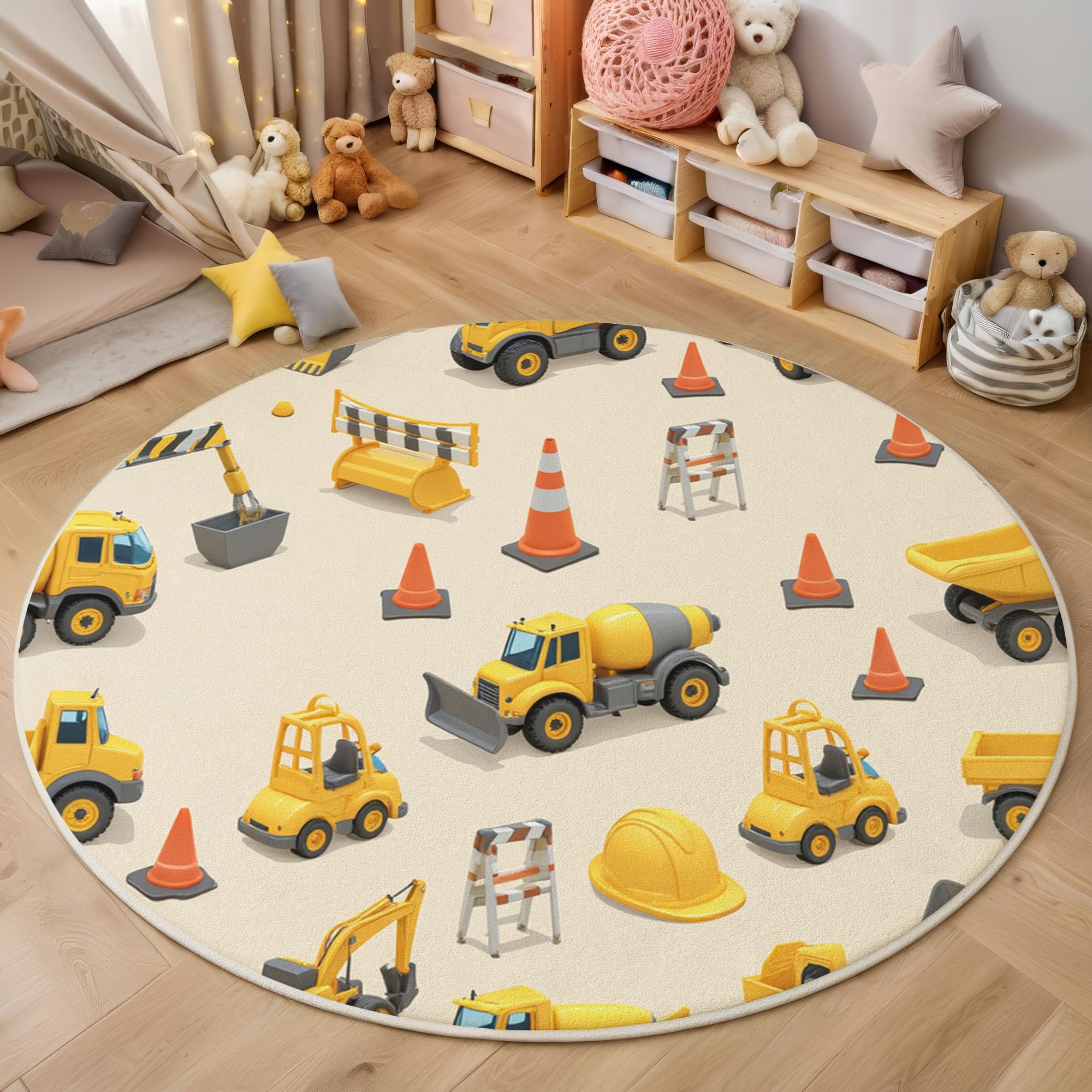 Tappeto Stile cartone animato Salotto, Veicoli da costruzione Mandala Tappetini Antiscivolo Tappeto per Bambini Cameretta Cucina Casa Zona Balcone Tappet Tavolino (100cm)