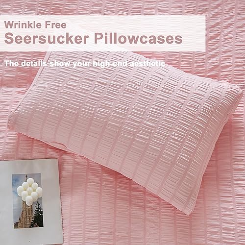 Miniatura 6 de AveLom Juego de funda de edredón de sirsaca rosa pálido tamaño completo (80 x 90 pulgadas), 3 piezas (1 funda de edredón + 2 fundas de almohada),