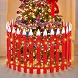 Aneco 15 Pieces 16 Inch Tall Christmas Tree Fences with LED String Light Snowflake Plastic Red Picket Fences Reindeer Decorative Pet Barrier Tree Protector for Indoor Outdoor Christmas Wedding Holiday