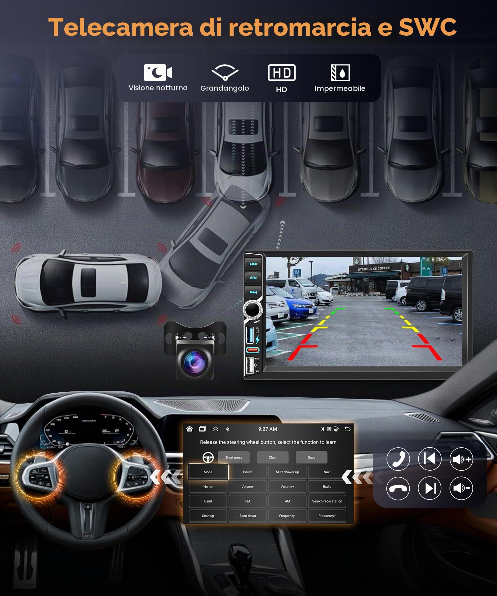 【8 Core 4+64G】2025 Hodozzy Stereo Auto Android 2 Din con Carplay Wireless con 2 USB USB-C, Schermo QLED da 7 Pollici, Autoradio Bluetooth con Android Auto/DSP/WiFi/RDS/FM + Telecamera Posteriore