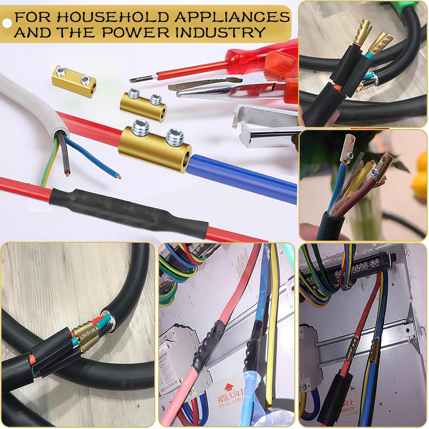 45pcs 2, 4, 6, 8, 10, 12AWG Wire Connectors, Quick Wiring Connection Terminal, Circuit Connector Wire Connector with Screws, Heat Shrink Tubes & Wrench, for household appliances and the power industry