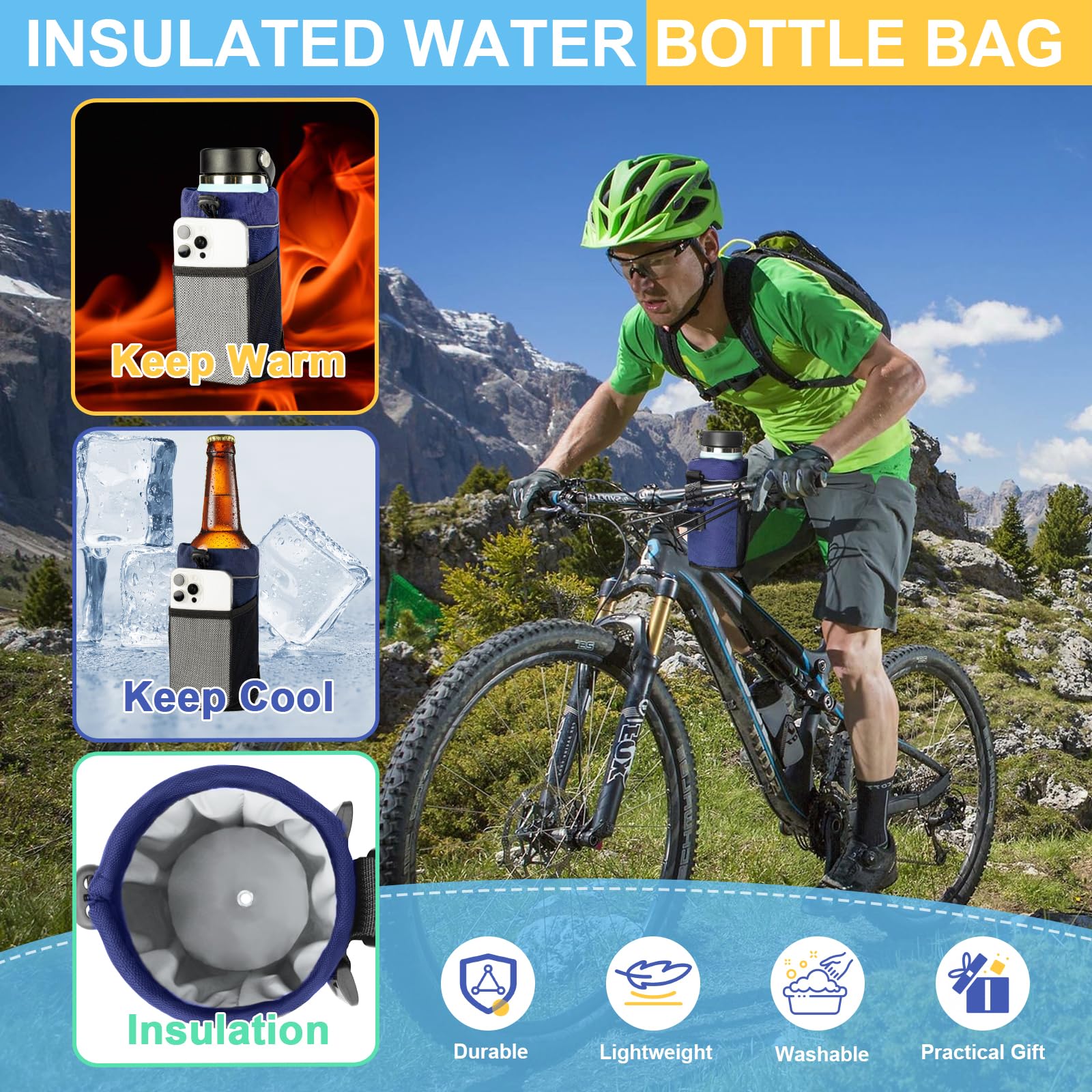 2 Pièces Porte-Gourde Vélo Sans Vis – Support Bouteille 12-24oz Avec Poche Maille + Isolation Thermique