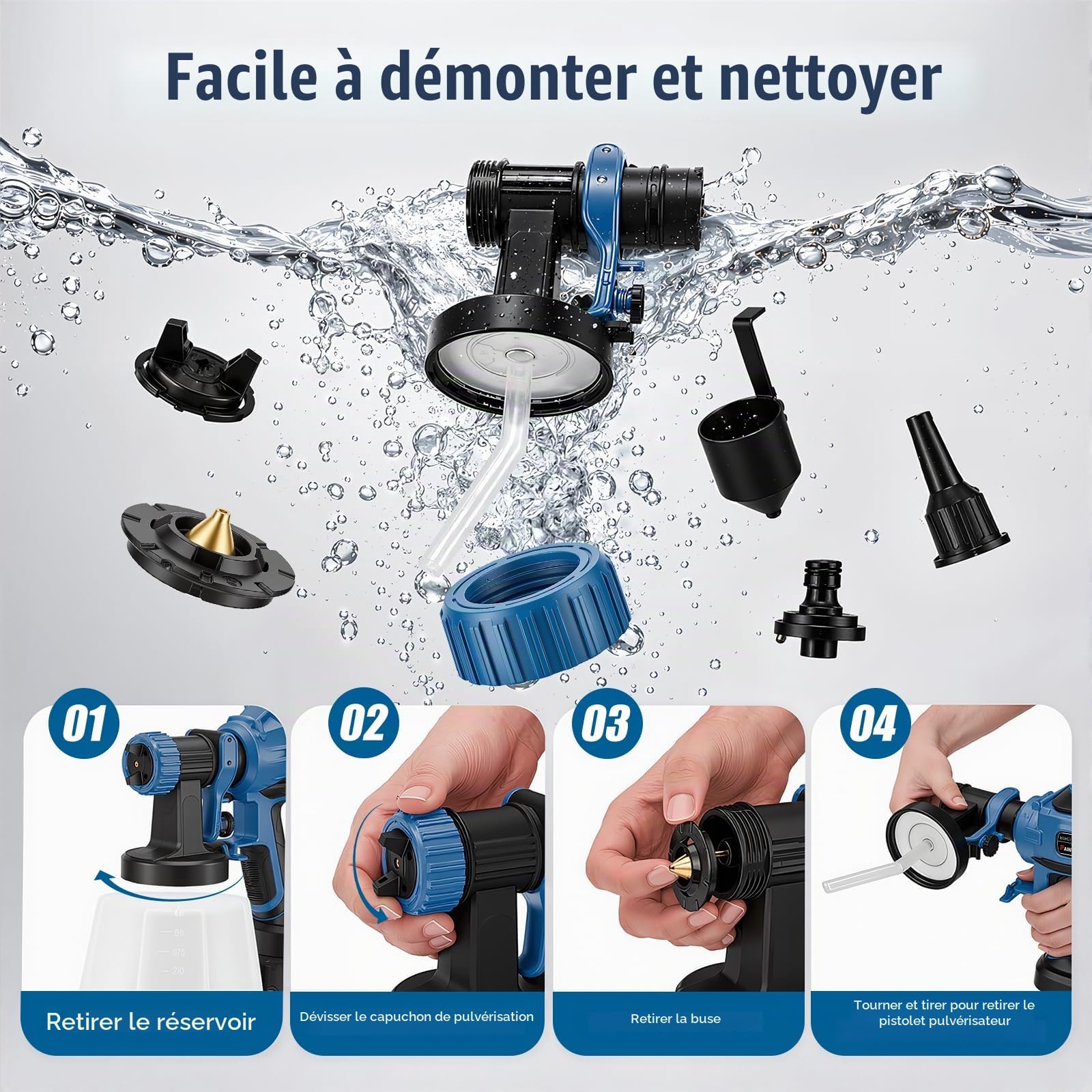 Pistolet à Peinture sans Fil 21V, 800 ML/Min Pistolet Peinture Electrique HVLP avec 5 Buses & 3 Modes de Pulvérisation, 1200 ML Réservoir, 2X Batteries 2000mAh – Idéal pour Meubles, Clôtures, Portes