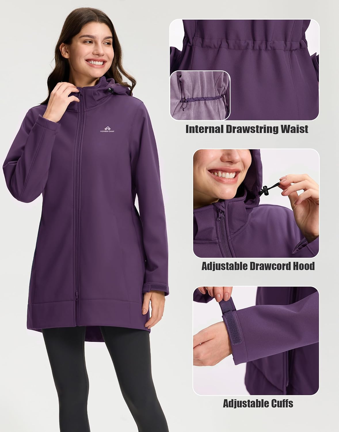 Pioneer Camp Women's Softshell Jacket Fleece Lined 30K Waterproof Windbreaker with Removable Hood Long Rain Coat
