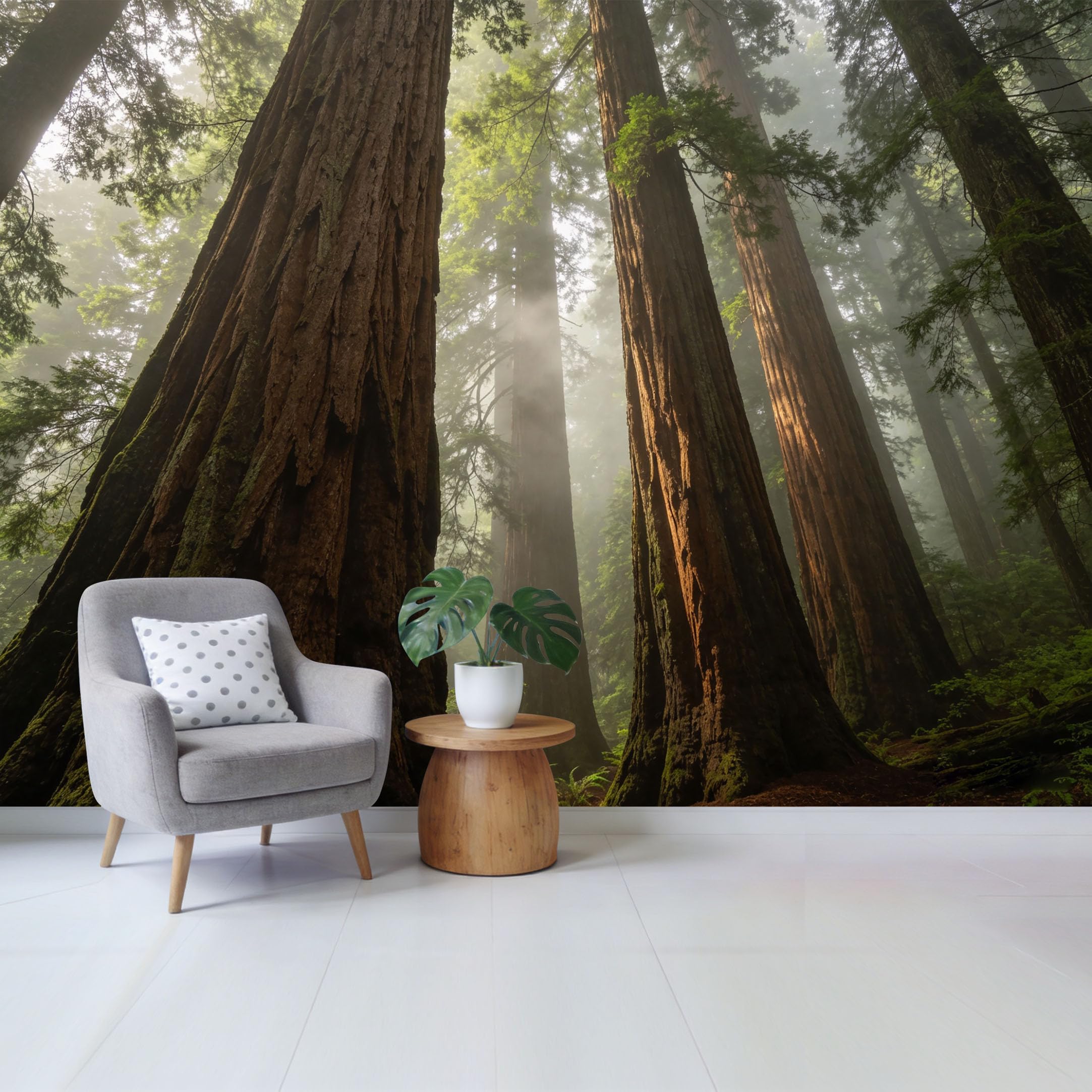 Qzlithotic Yq2605250764 Custom Size Wall Mural Giant Redwood Trees Forest Misty Morning Landscape 3D Effect Selfadhesive Wall Fabric Removable Wallpaper For Home Office Decor