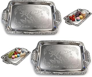 Silver Serving Tray with Handles, 2 Pack