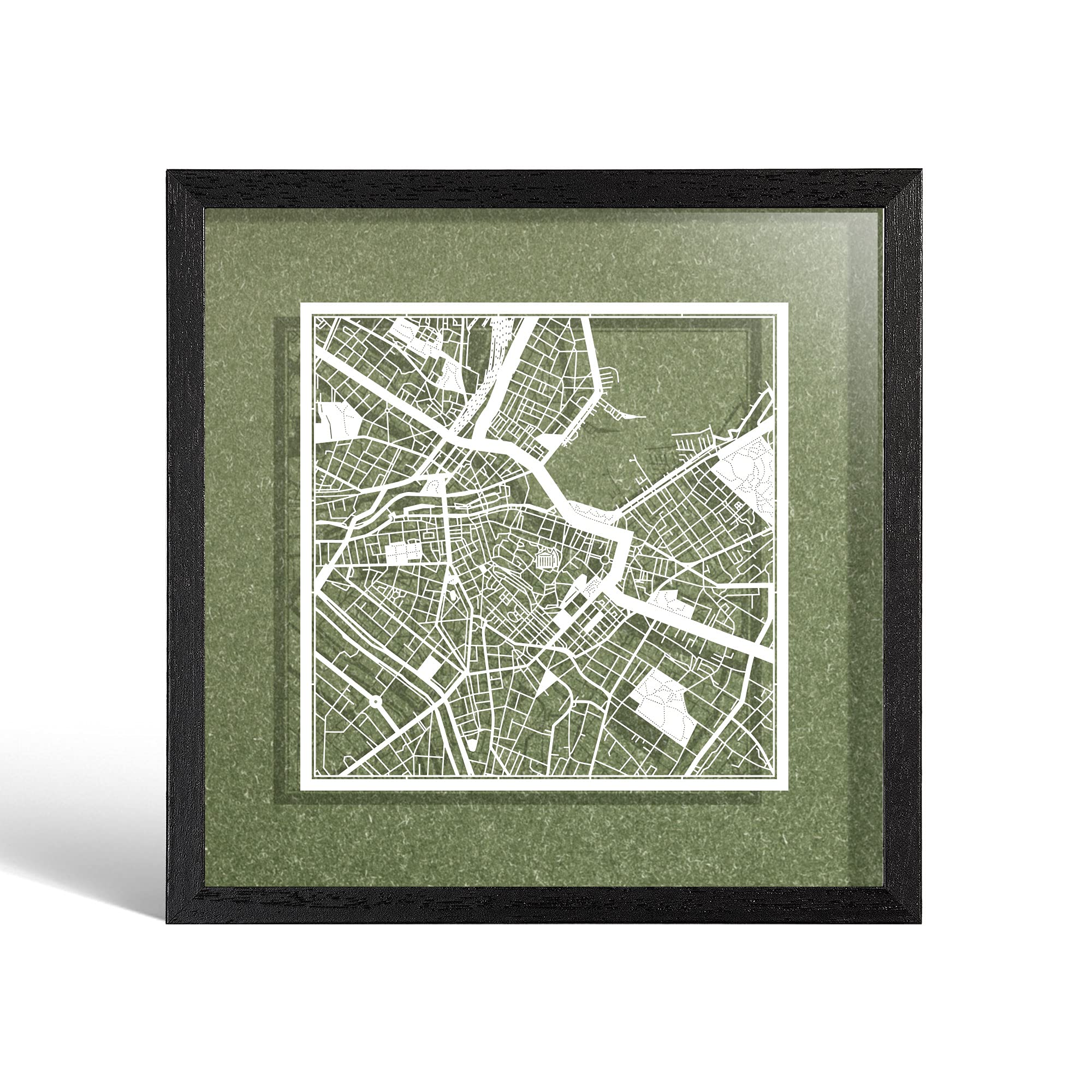 O3 DESIGN STUDIO Geneva Paper Cut Map framed, White map, Black frame, 23x23 cm, Gift Boxed, 4 background color, self-changing, Paper Art — image 1