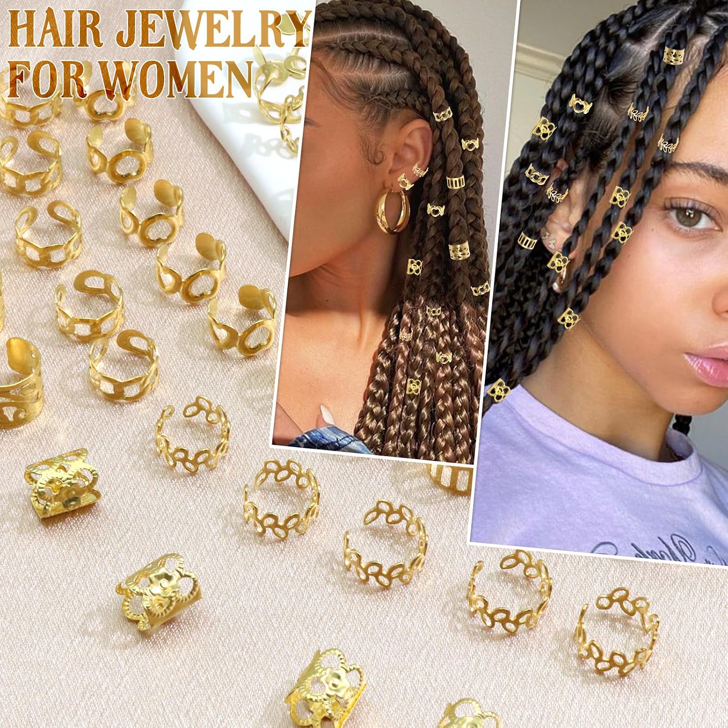 60PCS Gold Hair Jewelry Loc Braids Clips image 3