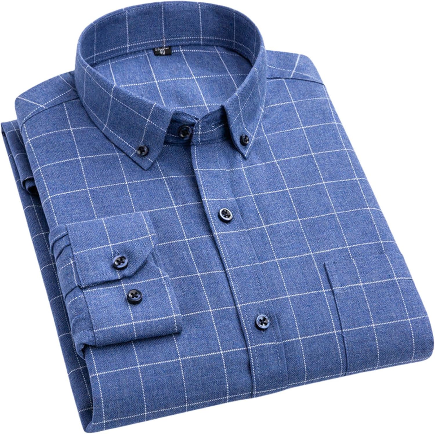 Men's Cotton Long Sleeve Plaid Business Slim Fit Casual Shirt