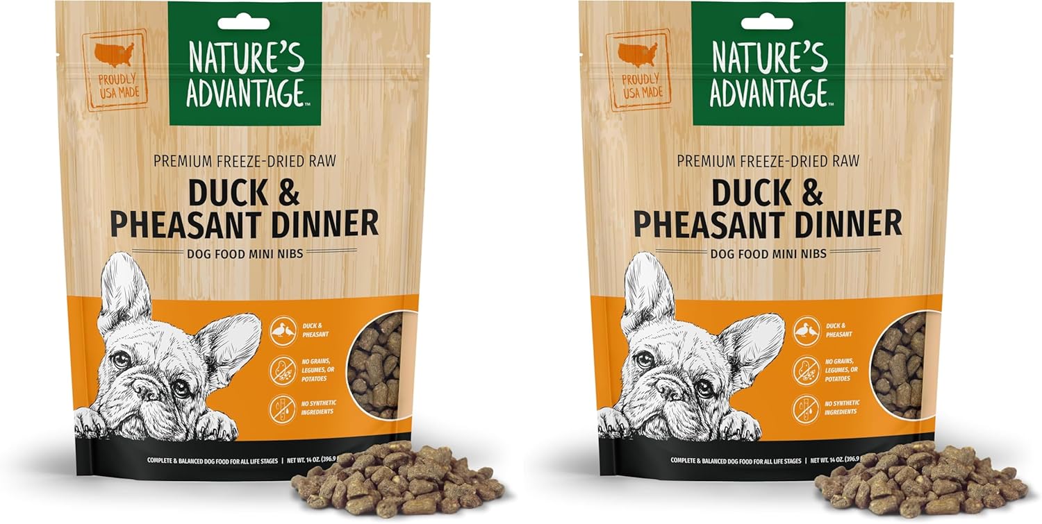 Nature's Advantage Freeze-Dried Raw Duck & Pheasant Dinner Dog Food Mini Nibs, 14 oz | Grain Free, High Protein Nutrition (Pack of 2)