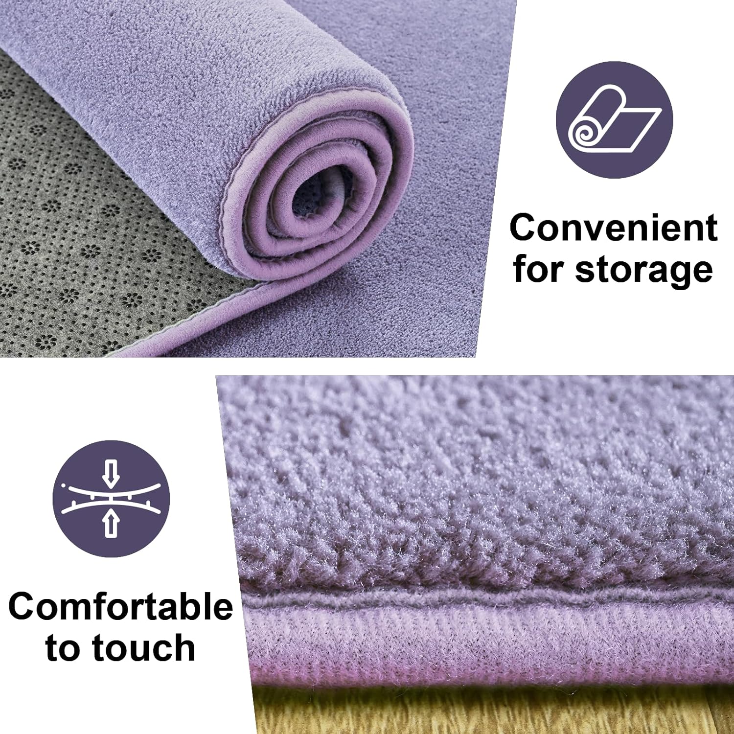 HOMORE 2x4 Runner Rug,Purple Rugs for Bedroom Living Room, Thickened Memory Foam Rug for Bedside, Non Slip Washable Mat for Kitchen Entrance, Shag Area Rugs for Dorm Nursery Room Home Office,Lavender