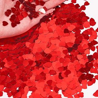 1500pcs/50g Valentines Day Hearts Confetti Decorations, Red Metallic Foil Heart Table Confetti Glitter Heart Sequins for Valentine's Day Wedding Birthday Party Home Decoration