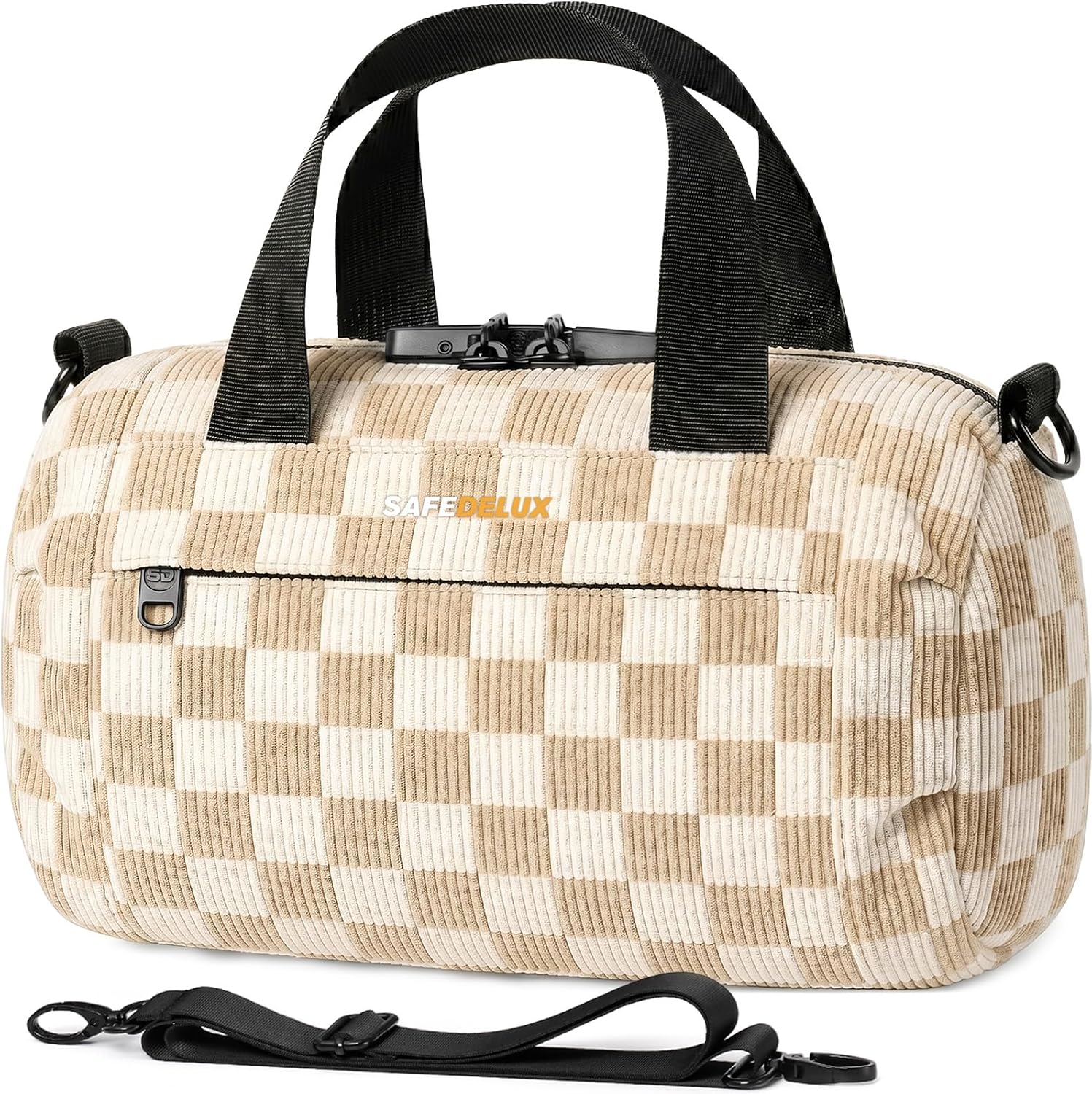 Smell Proof Bag with Combination Lock, Portable Storage Case for Travel, Home, Office and Gifts (Beige Checkered, 10″x4.5″x6″)