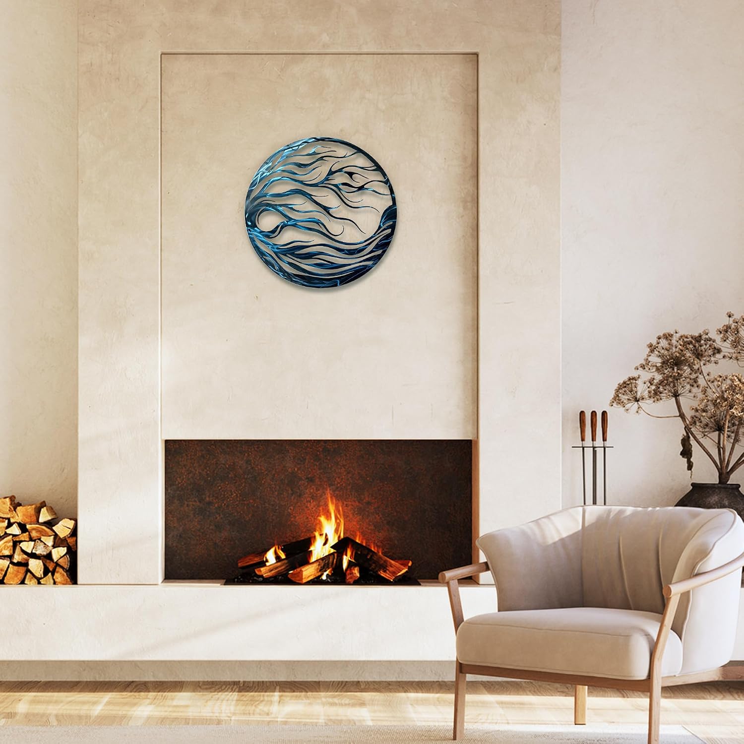 Rajukit Blue Abstract Wave Metal Wall Art, Nautical Decor