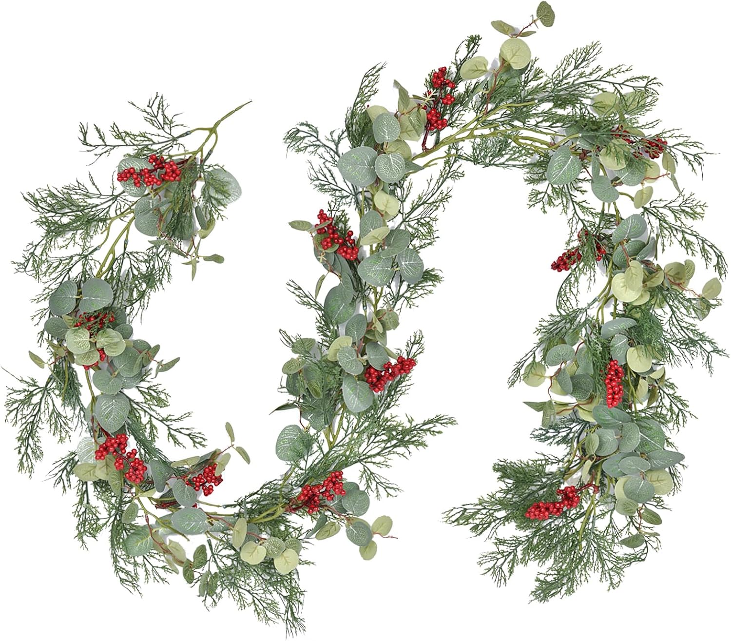 レッドベリー クリスマスガーランド アーティフィール パインガーランド ベリー付き ユーカリ 杉の葉 冬 休日 ホーム テーブル セ