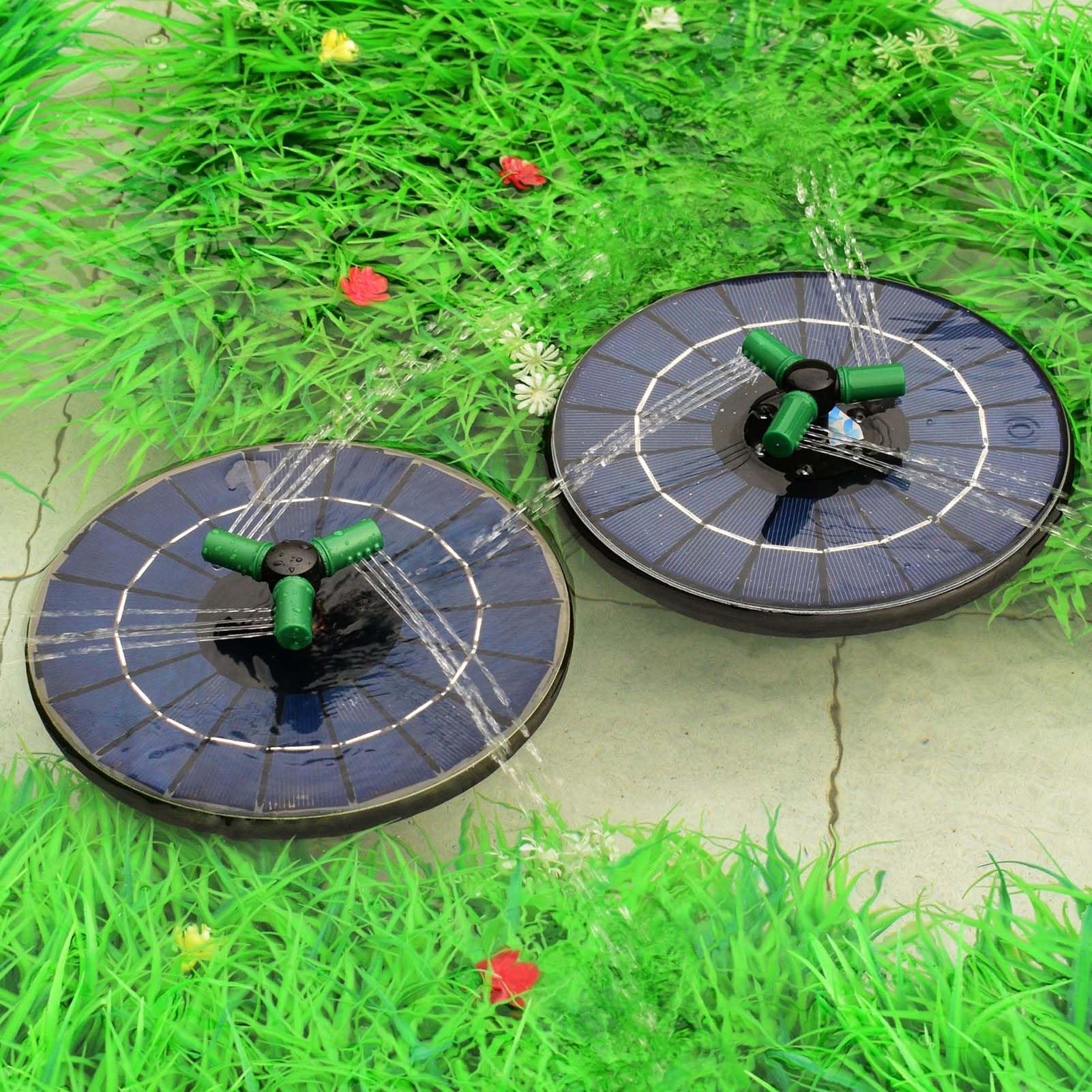 Fuente de Energía Solar, con Batería de 1500 MAh, Panel de Vidrio de 23 Cm, Altura de Rociado de 60 Cm, 7 Boquillas, Luces LED Que Cambian de Color para Jardín, Estanque, (6W Diámetro 23CM)