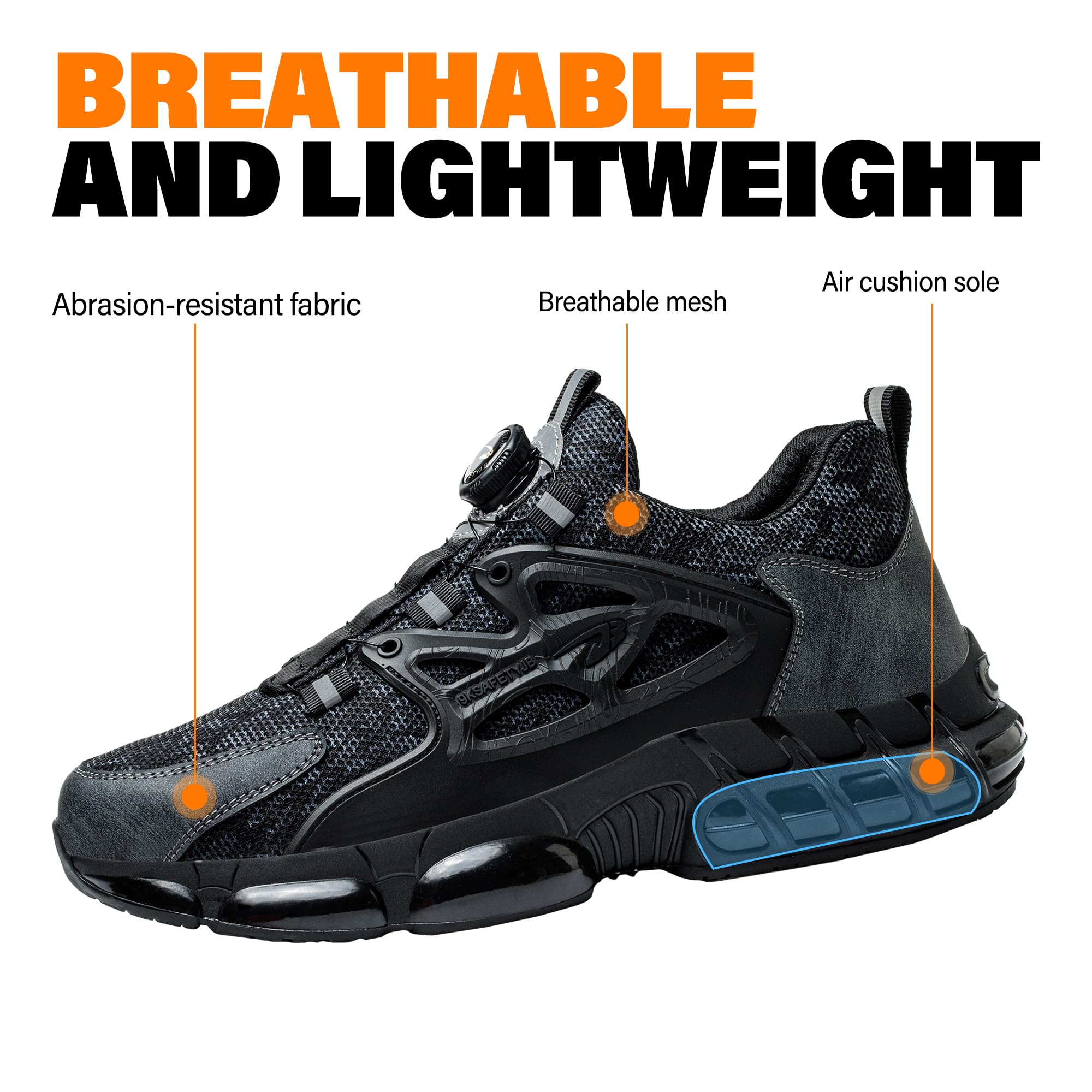 Scarpe da ginnastica di sicurezza da uomo e donna, con puntale in acciaio, traspiranti, con cuscinetto | Scarpe di sicurezza leggere a prova di puntale in acciaio a prova di puntale scarpe da ginnastica girevoli con fibbia