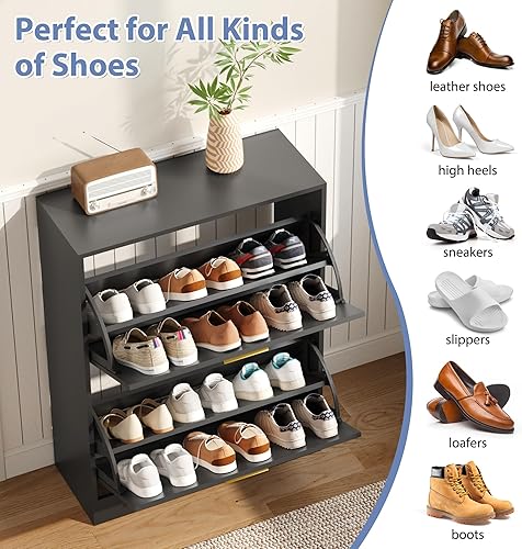 Miniatura 65 de Armario de almacenamiento de zapatos para entrada, delgado y estrecho con 2 cajones abatibles, organizador de zapatos oculto independiente, gabinete