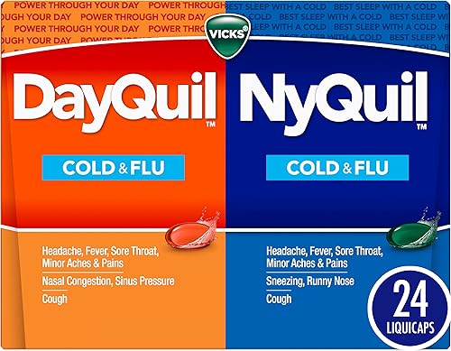 Miniatura 1 de Vicks DayQuil and NyQuil - Paquete combinado de medicamentos para el resfriado y la gripe potente alivio diurno y nocturno para el dolor de cabeza
