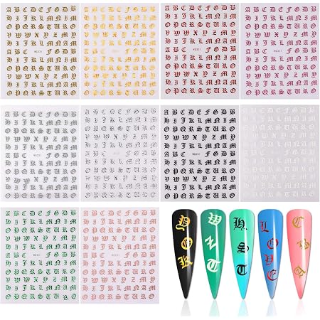8 Blätter 3D Alphabet Nagelaufkleber – Selbstklebend, Retro Buchstaben-Design Für Nagelkunst & DIY