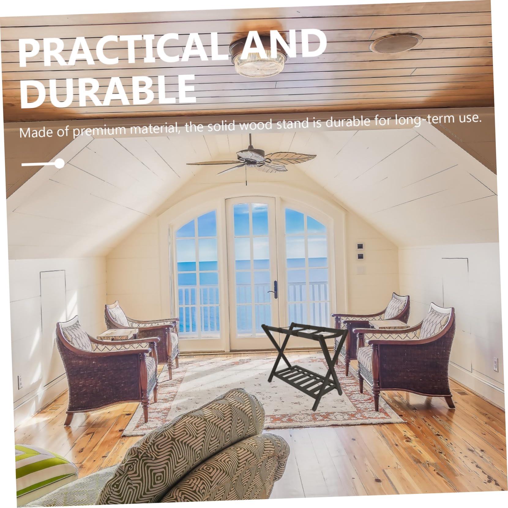 PRETYZOOM Elegant Black Solid Wood Storage Rack for Luggage Flowers Shoes Office Home