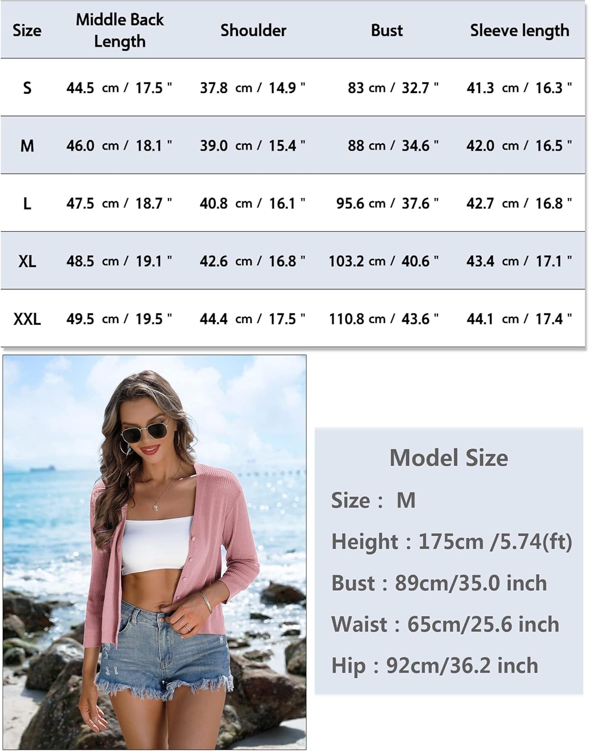 iClosam Womens Summer Lightweight Cropped Cardigans 3/4 Sleeve Knit Shrug V Neck Button Down Cardigans Sweaters - Image 6