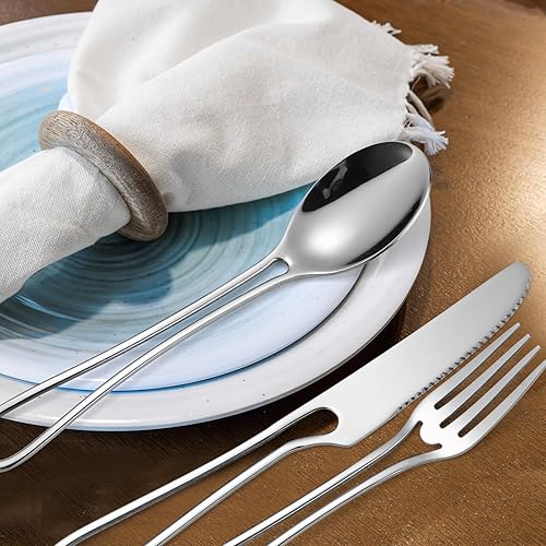 Miniatura 4 de A  HOUSEWARE Hollow Handle Flatware Set for 4 Silver Polish Stainless Steel Silverware 20 Pieces Forks Spoons and Knives Durable Safe Dishwasher