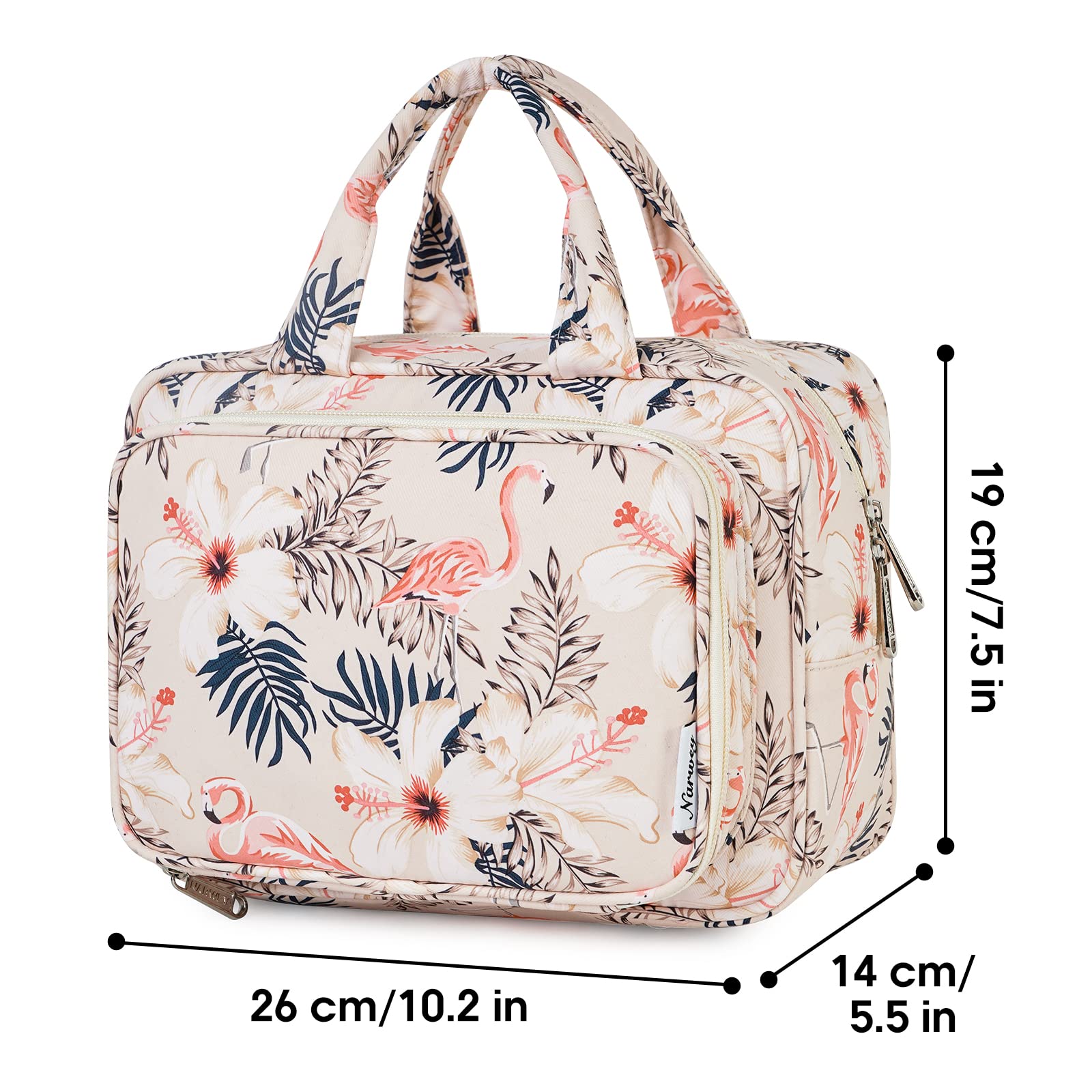 Duża kosmetyczka podróżna, organizer na kosmetyki, dla kobiet i mężczyzn, Beige Flamingo