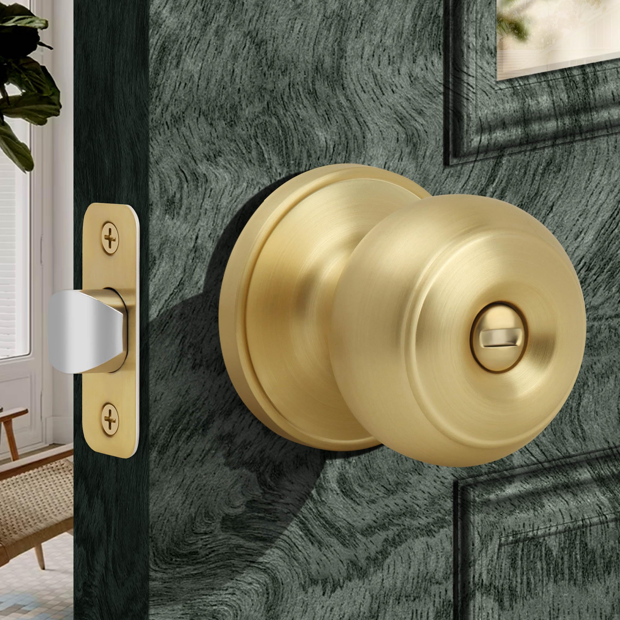Moquin Gold Privacy Door Knob - Keyless Security -1
