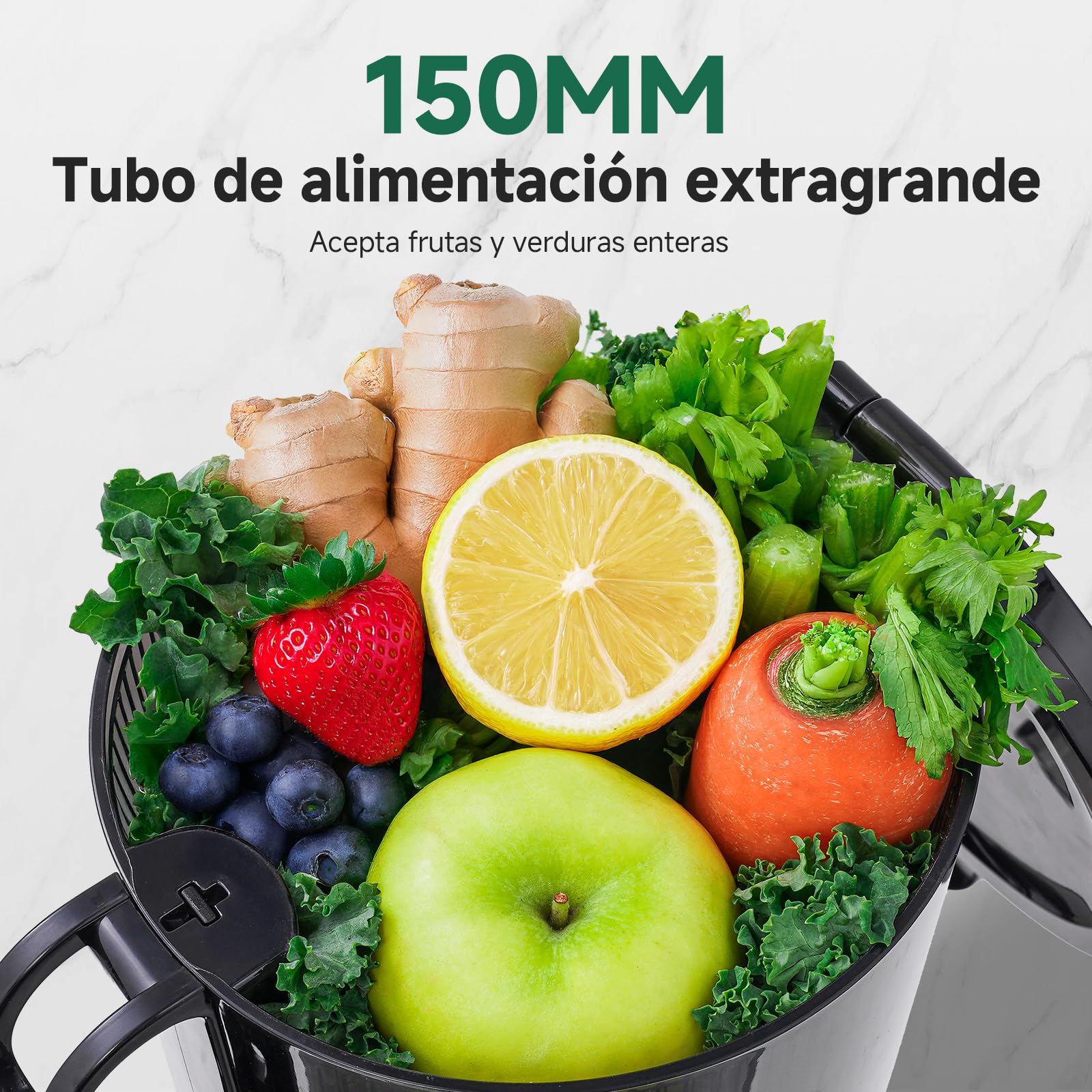 AMZCHEF Extractor de Zumo Automático Multifuncional de 250W, 150MM de Apertura, Exprimidor de Frutas y Verduras de 2 Litros con Triple Filtro - Negro
