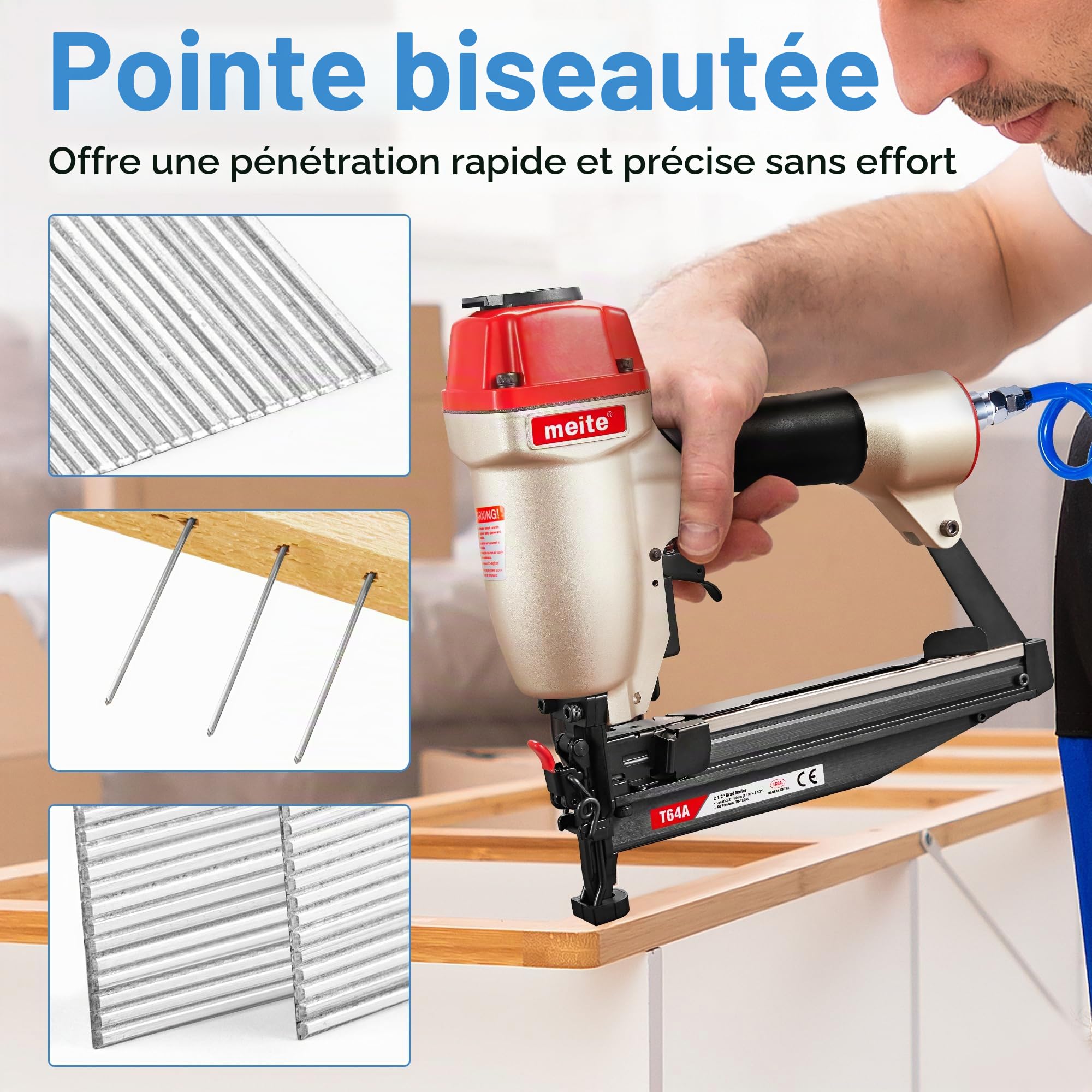 meite Clous de Finition Galvanisés de Type 16G / 50 mm, Diamètre du Fil 1,6 mm, Tête 2,8 × 1,6 mm, 16GA Clous pour Cloueuse, pour le Travail du Bois et la Tapisserie, Lot de 2500