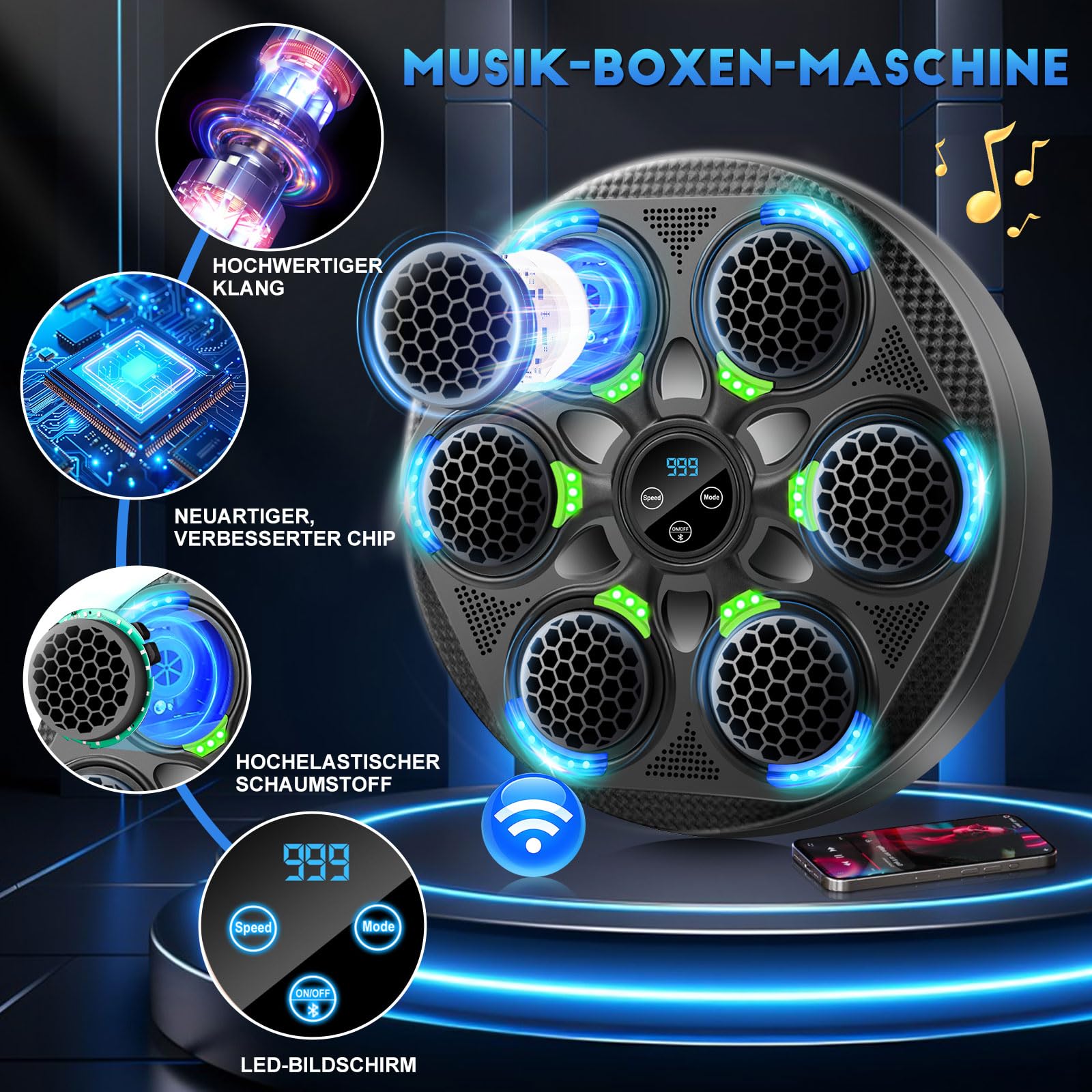 Music Boxing Machine - Upgraded Smart Bluetooth Wall-Mounted Music Punch Boxing Set mit Boxhandschuhen, 15 Geschwindigkeitsmodi und Zählmodus für Erwachsene Box