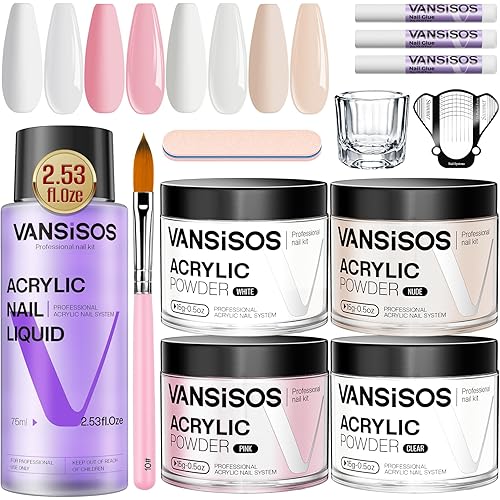 Acrylic Nail Kit Professional: Acrylic Powder and Liquid Set for Beginner Acrylic Nail Kit at Home DIY Salon Nails Application 4 Colors