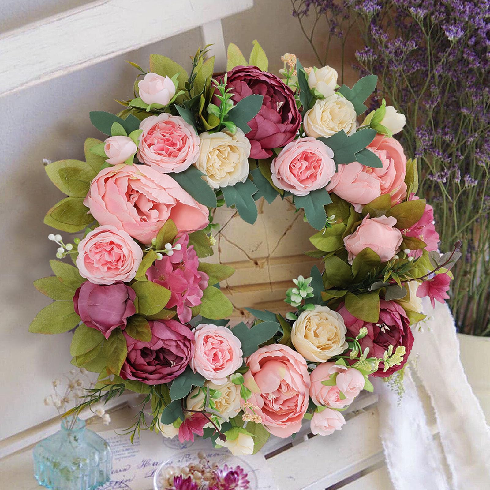 Alomejor Decorazione Ghirlanda Floreale Ghirlanda di Fiori Artificiali Impermeabile 3D per Decorazioni Primaverili per la Casa e le Feste Dimensioni 17,72 Pollici (#1)