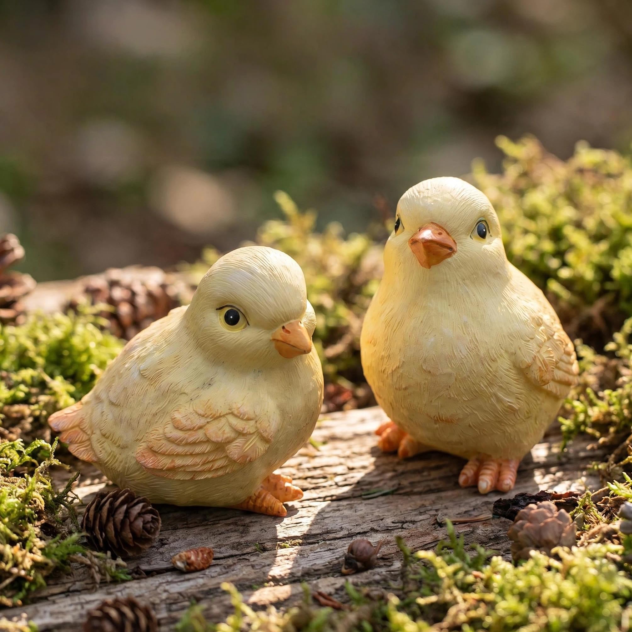 Aosyax Set of 2 Miniature Garden Statues Cute Chicks Hand Painted Resin Garden Ornament Balcony Patio Fairy Garden Flower Pot Gift