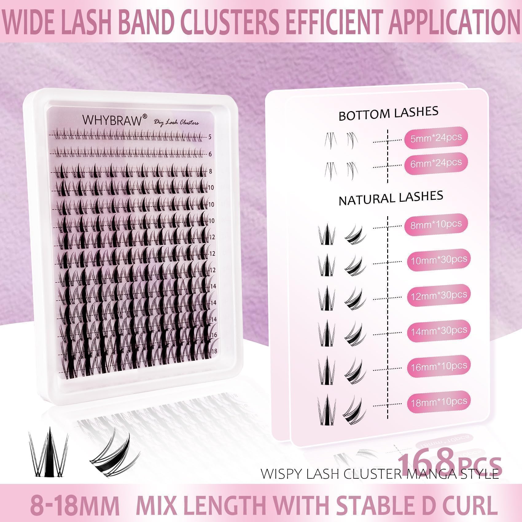 Lash Clusters Manga Lashes Fairy Lashes Cluster Whybraw Wispy C Curl 140 Pcs Individual Anime Lash Clusters DIY Eyelash Extension Natural Look Reusable Clear Thin Band Mix Spikes Eyelashes Extension